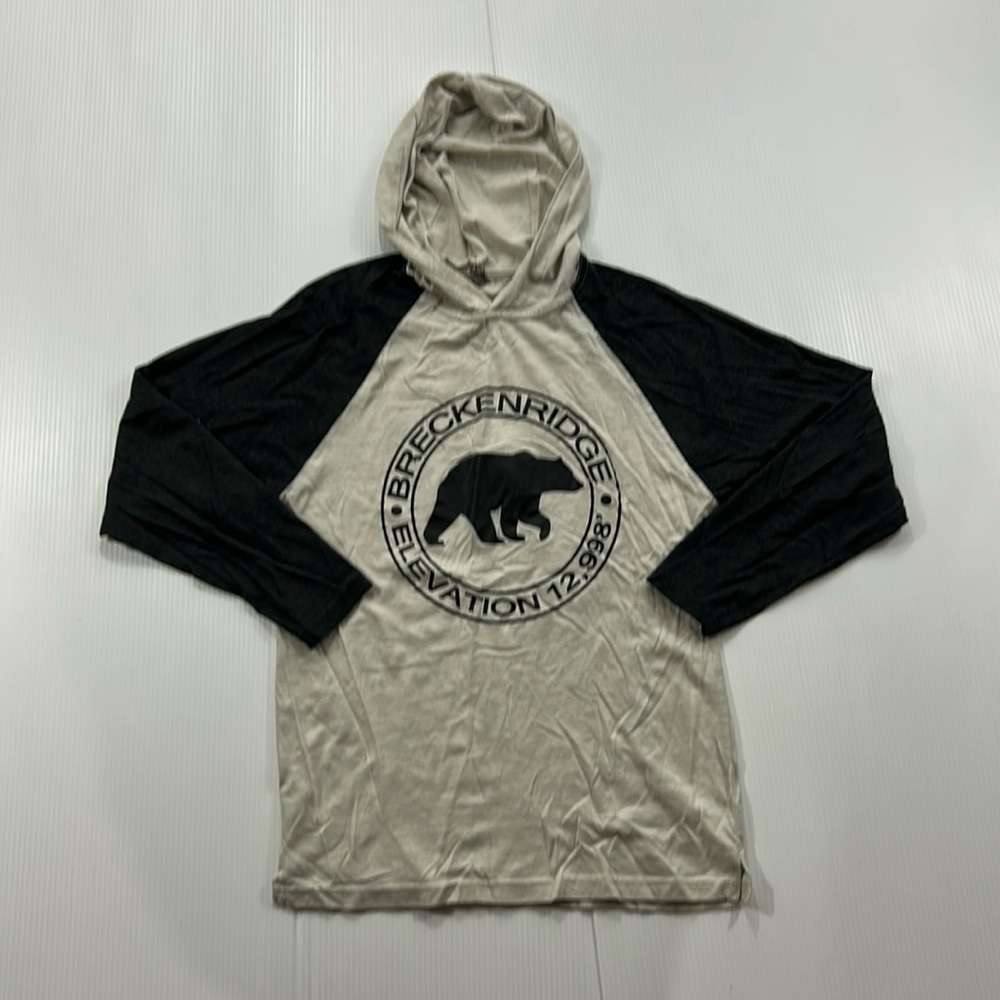 J39. Breckenridge Gray and Black Bear Graphic Hoodie (S)